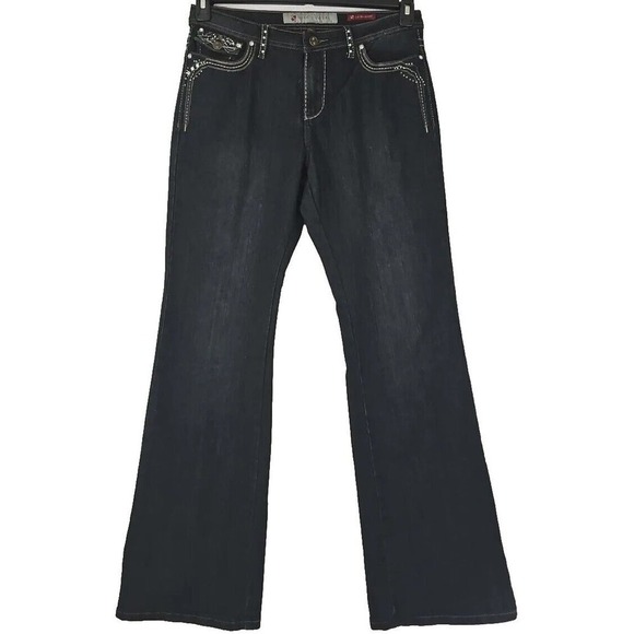 Gene Culture ~Woman Size 12~ Dark Wash Denim Mid Rise Boot Cut Jeans Black. - Picture 7 of 12